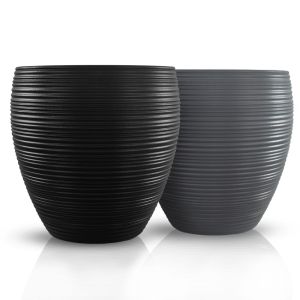 Maceta Oval Rayada Grande Negro y Gris